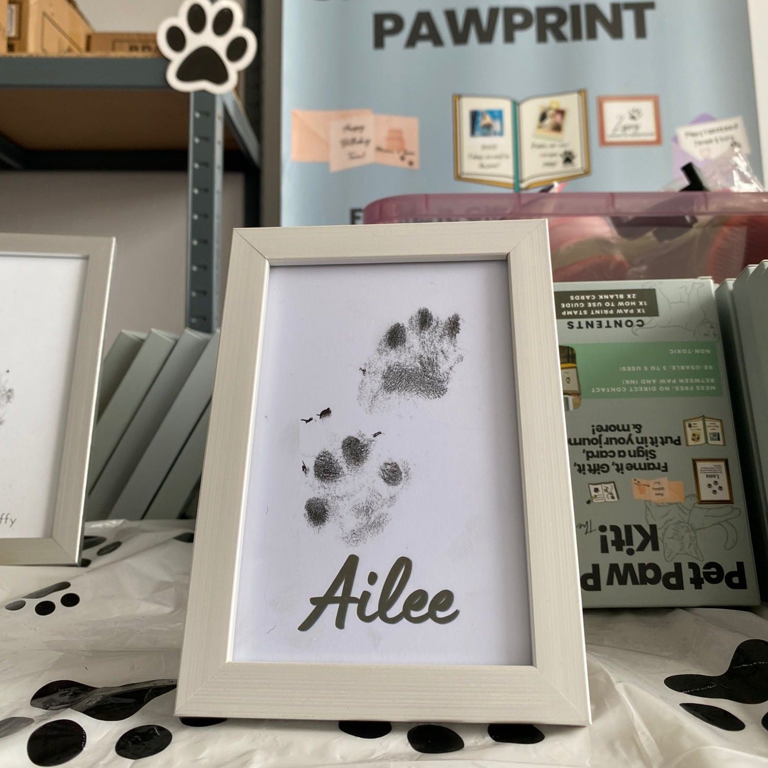 Paw Print Frame Kit - Dog Paw Print Kit and Cat Paw Print Kit for All Breeds - Pet Memorial Picture Frame, Mess Free Clean Touch Ink Pad, Pawprint